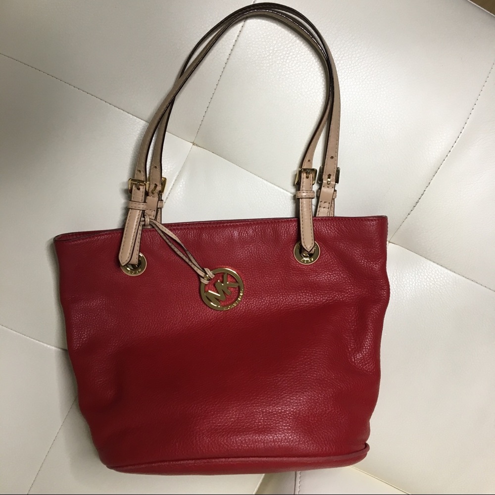 Michael Kors Tote Handbag Purse Red Leather